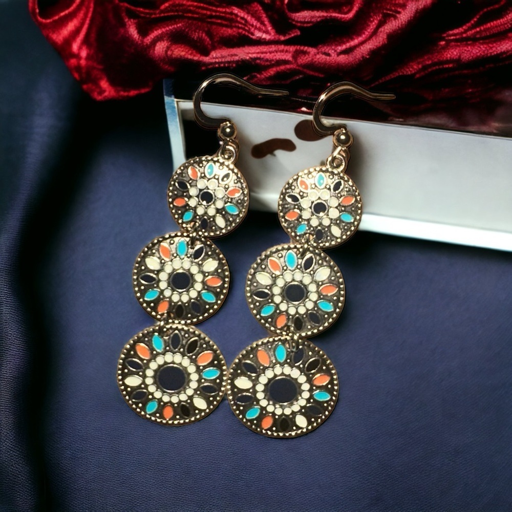 MULTI Colored Boho Three Tier Earrings NWOT